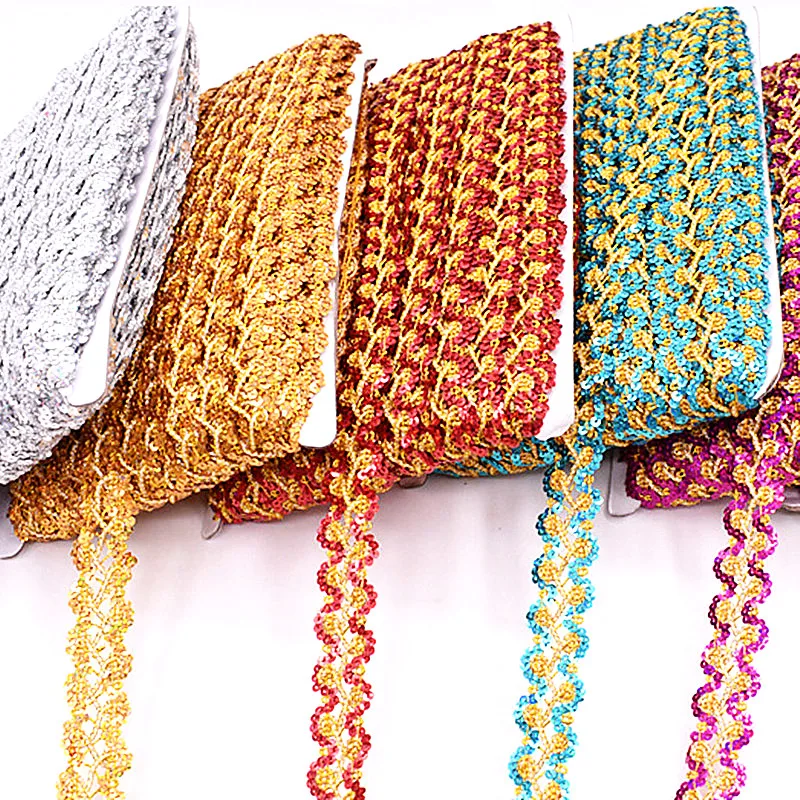 

6 Yards Sequined Lace Ribbon Diy Trims S Wave Striped Crochet Braided Band Cosplay Costumes Appliqued Sewing Apparel 2.5CM