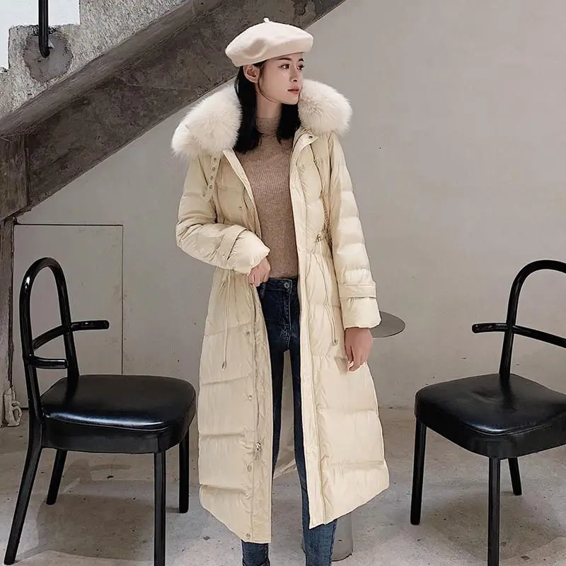 Женский пуховик с регулируемой талией пальто капюшоном искусственный двойной