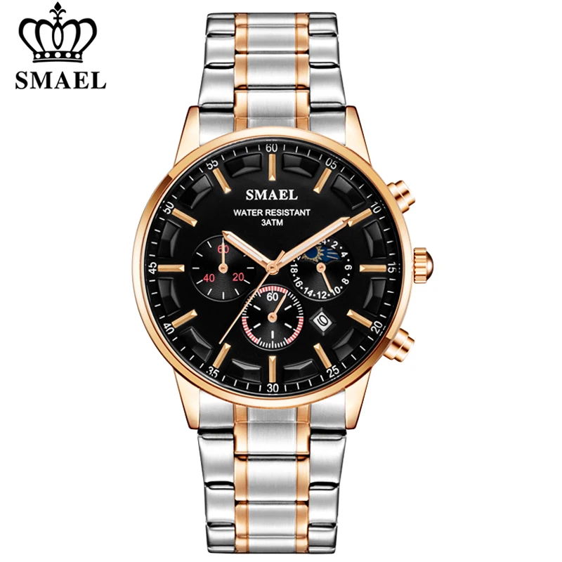 Мужские наручные часы SMAEL водонепроницаемые кварцевые с хронографом из