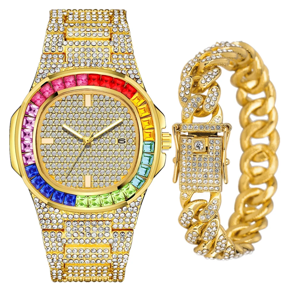 Diamond Watch for Men Top Brand for Men Luxury Iced Out Gold Watch Hip Hop Quartz Wristwatch Relogio Masculino Women Mens Watch