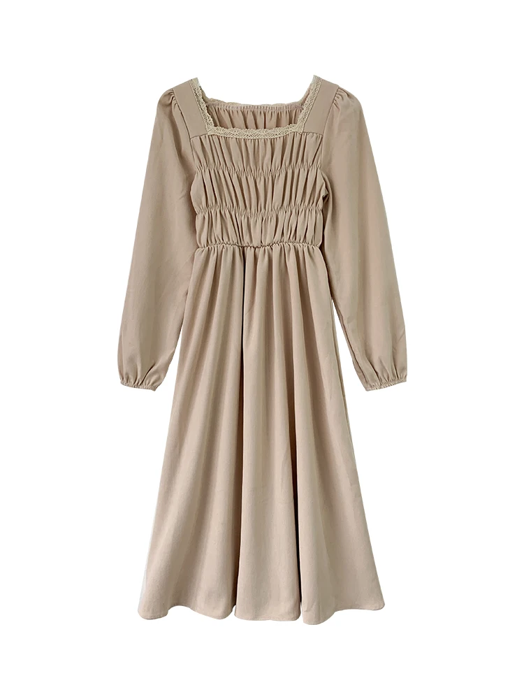 

Dresses Dress spring 2021 new female party lace collar long-sleeved waist restoring ancient ways
