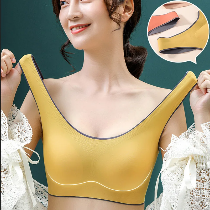 

Latex Plus Size Push Up Bralette Seamless Bras for Women Brassiere Bra Vest Gathers Shock-Proof Pad