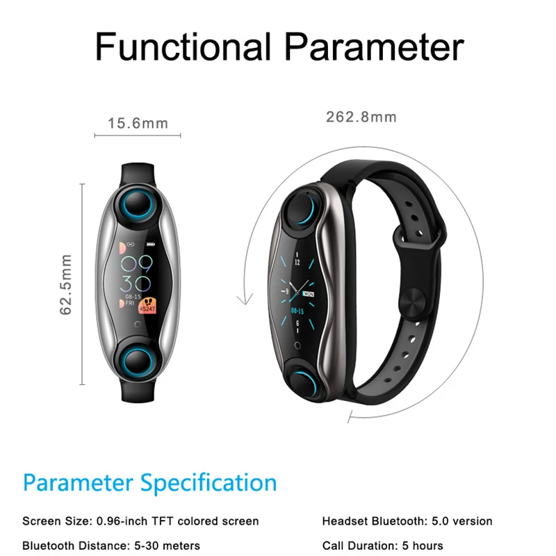 

T90 Bluetooth 5.0 Earphone Smart Watch Men Women Siri Fitness Bracelet Health Tracker Multi- Sport Watch for Xiaomi Apple