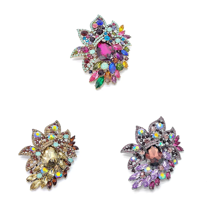 

PD BROOCH 2021 New Oversized Crystal Zircon Flower Brooch Clothing Accessories Bridal Jewelry Enamel Pins