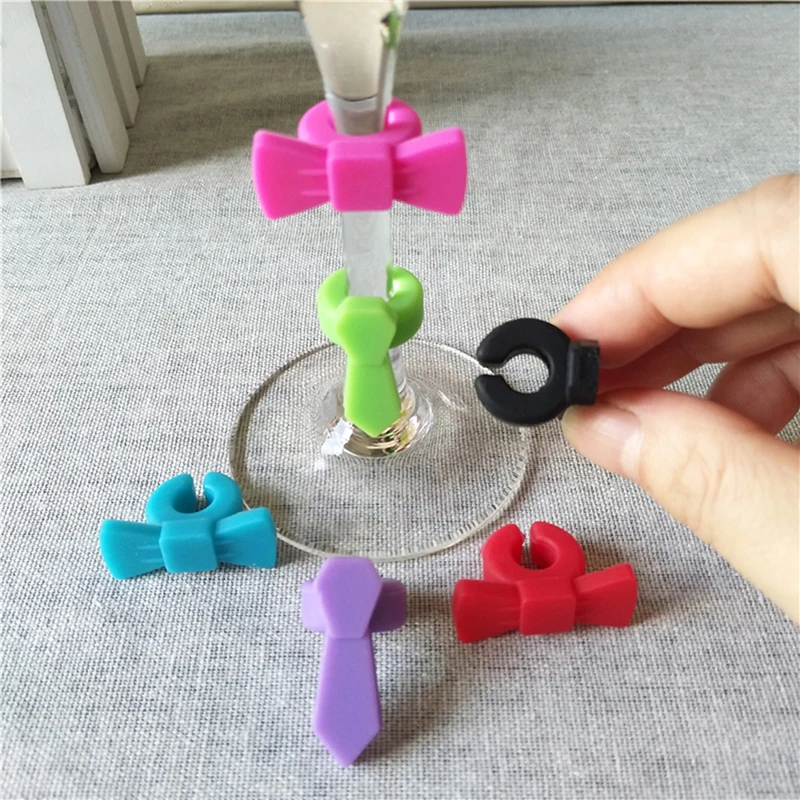 

6PCS Silicone Wine Glass Marker Creative Bowknot Design Drink Charms Label Mark Glass Identification Perfect for Parties
