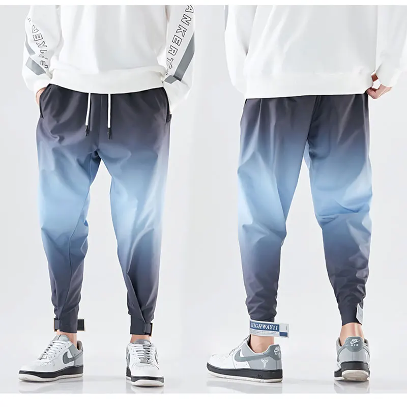 

Streetwear Pants Men Spring Jogging Hip Hop Casual Wool Sweatpants Thicken Lace-Up Oversize High Quality Gradient Nine Trousers