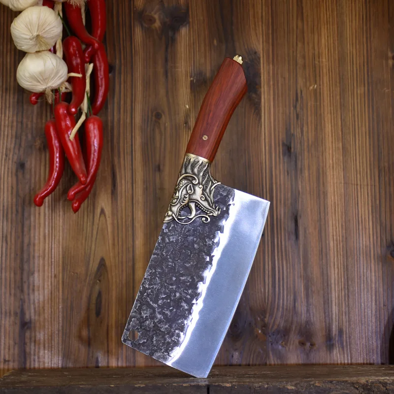

7,5 дюймовый китайский шеф-нож ручной работы 7Cr17 кухонные ножи из высокоуглеродистой стали резак Мясницкий нарезной китайский нож медная ста...