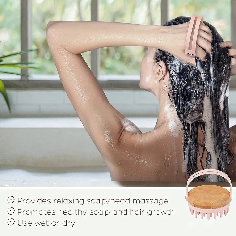 2-в-1 Массажер Для Головы Мягкая Силиконовая Деревянная Щетка Расческа Шампуня