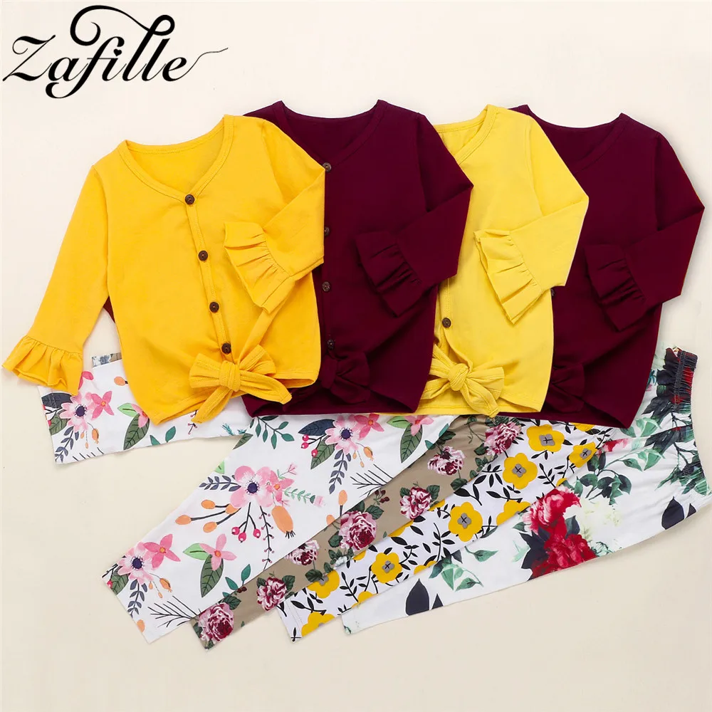 ZAFILLE/комплект для маленьких девочек однотонный однобортный Топ с v-образным