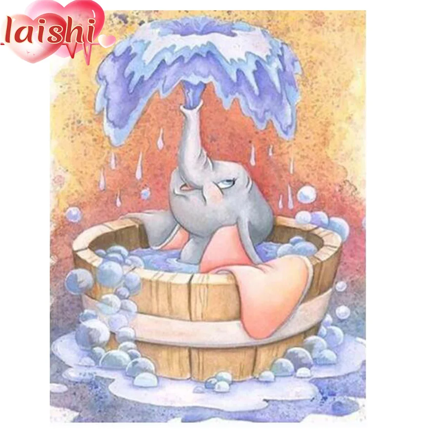 

DIY diamond painting Cartoon elephant water cross stitch full diamond square diamond embroidery mosaic Christmas gift pictures