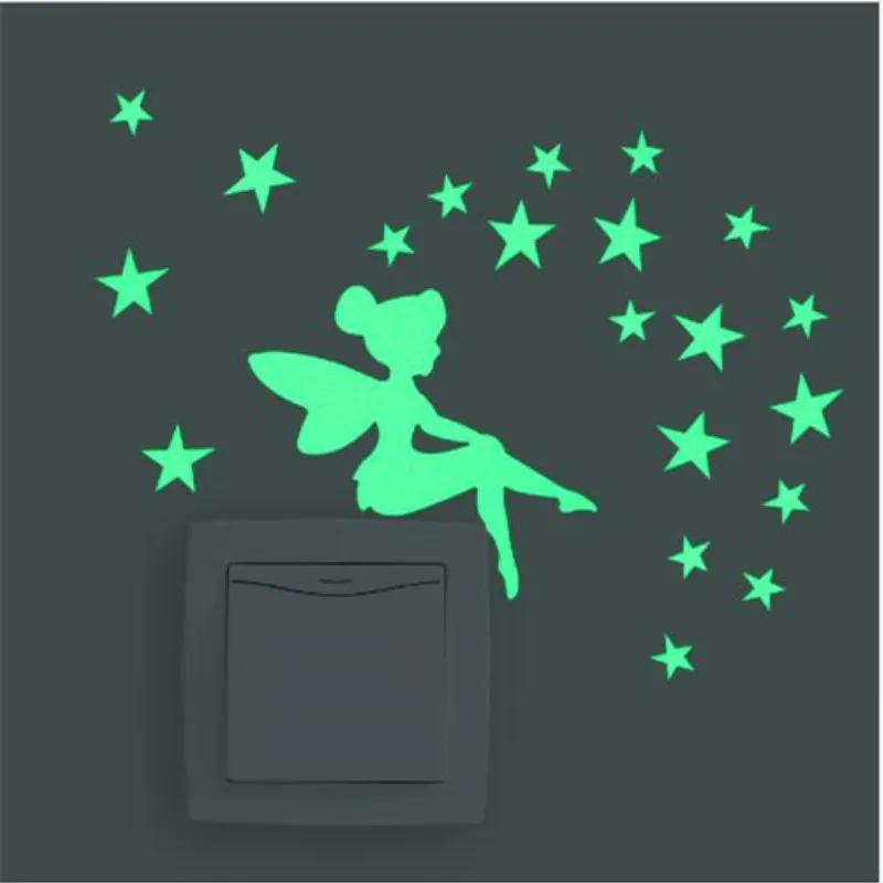 Cartoon Fairy Cat Bear Luminous Switch Sticker Wall for Kids Boys Girls Bedroom Bathrooms Decoration Light In The Dark | Дом и сад