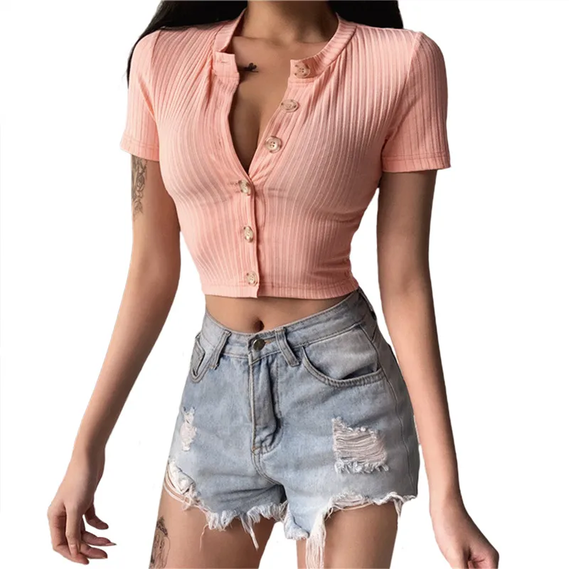 Летние женские сексуальные футболки модные ребристые вязаные бандажные