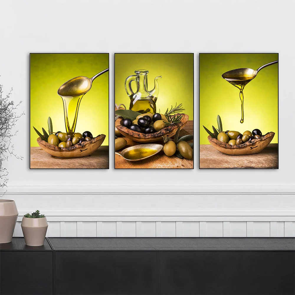 Кухонный плакат оливковое масло и ложка пищевой холст картины для гостиной