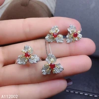 kjjeaxcmy fine jewelry natural ruby 925 sterling silver women gemstone pendant necklace earrings ring set support test beautiful