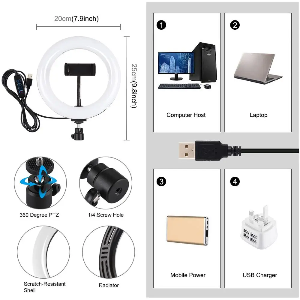 Новинка прямая трансляция 20 см светодиодный кольцевой фонарик с держателем
