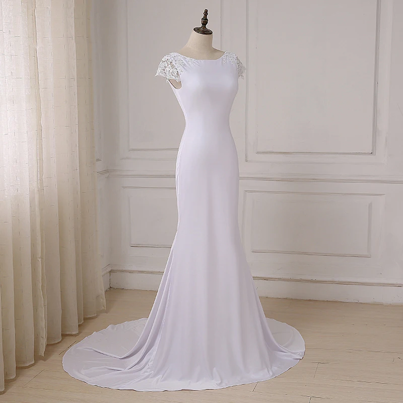 ADLN New Long White Mermaid Wedding Dresses Cheap Scoop Neck Open Back Beach Boho Gowns Court Train Robe De Mariage|robe de mariage|boho wedding