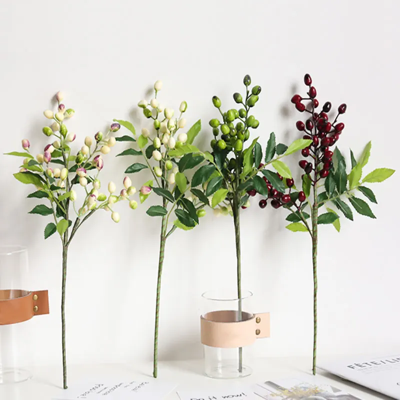 

1pcs Artificial Olive Fruit Bean Branch Fake Tree Plant Bouquet For DIY Birthday Wedding Party Home Room Wreath Decoration