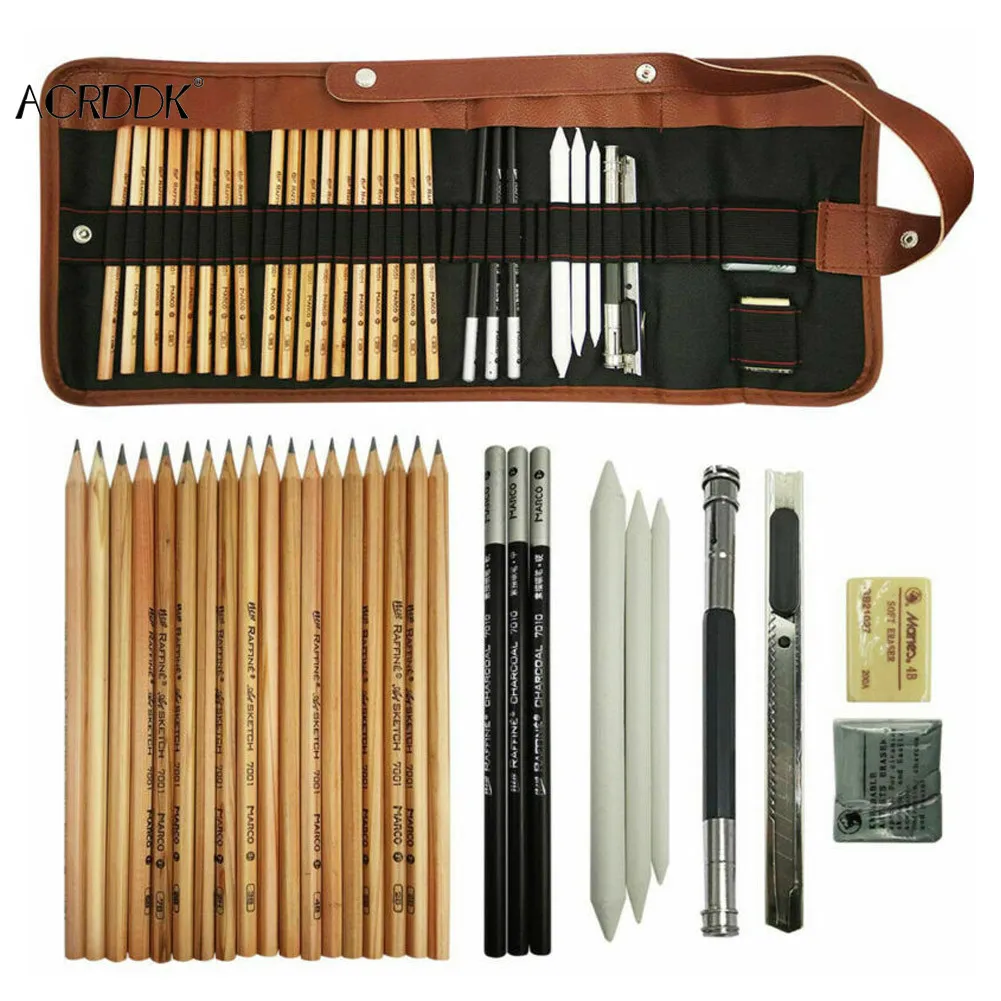 

29Pcs/set Drawing Sketching Pencils Set Full Sketch Kit with Graphite Pencils Paper Brush Pen Mark Charcoal Pencil Extender FL