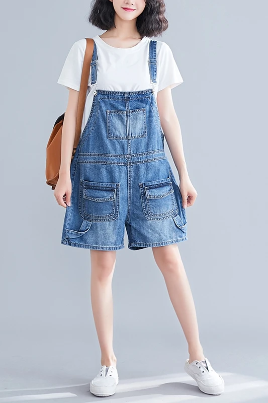 

Denim Overall Shorts Woman 2020 New Summer Korean Style Spaghetti Strap Pocket All-match Student Denim Suspender Short