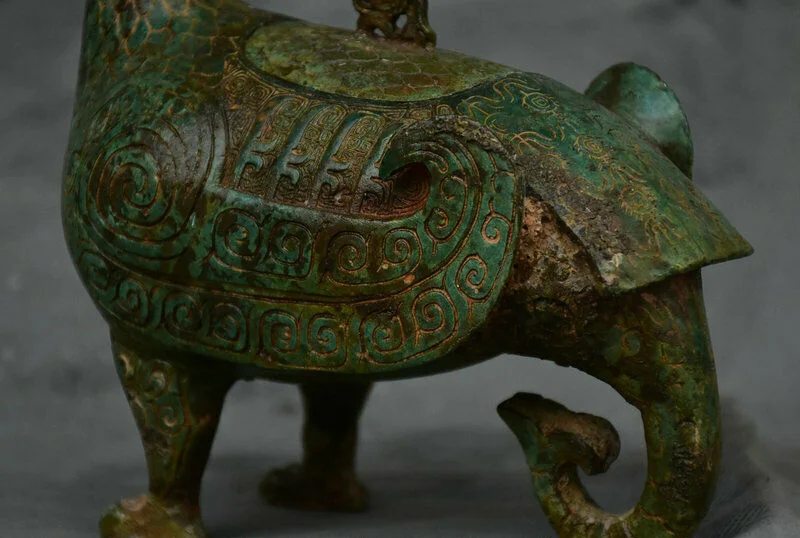 Старая китайская Бронзовая посуда Чан Чжоу Династия Феникс птица Зун питьевой