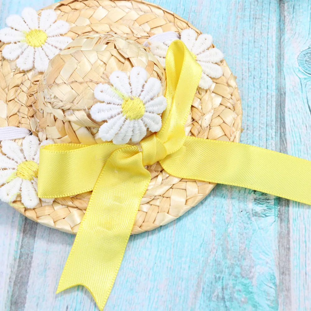 

1PC Pet Straw Hat Adorable Delicate Cat Sun Block Hat Pet Headdress Photo Prop Costume - Size XS (Chrysanthemum Pattern)