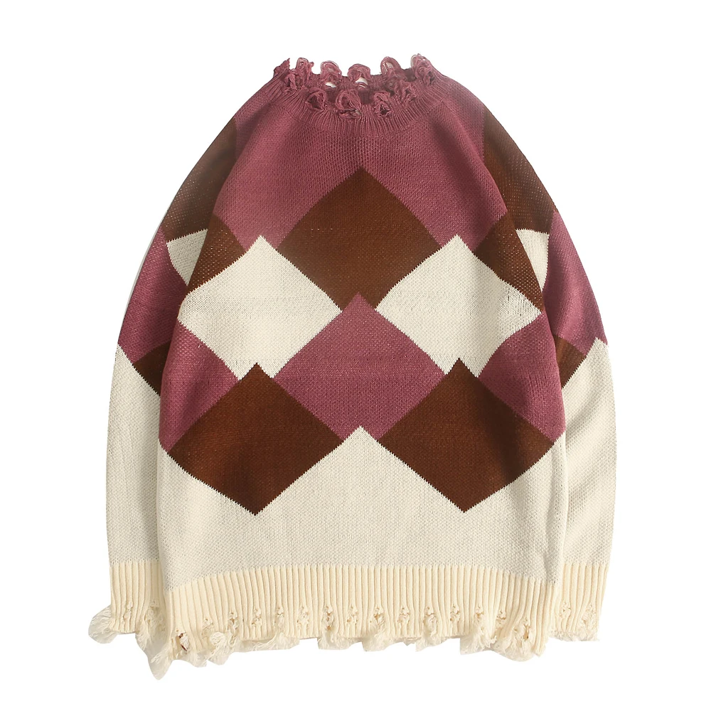 2020 Designer Sweater Pullover Retro Plaid Streetwear Knitted Women Checkered Vintage Color Block Sweaters Cotton Winter | Женская