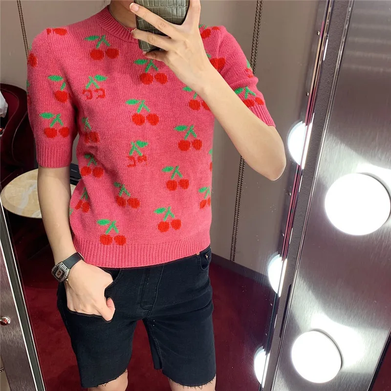 Элегантная Женская Осенняя коллекция 2019 года с принтом вишни круглым вырезом