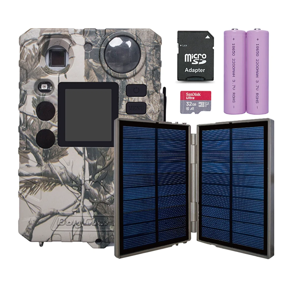 BolyGuard Solar Panel Night Vision Low Glow 100ft 0.7s Hunting Trail Game Cameras TF Card Batteries All Included Wild Cameras