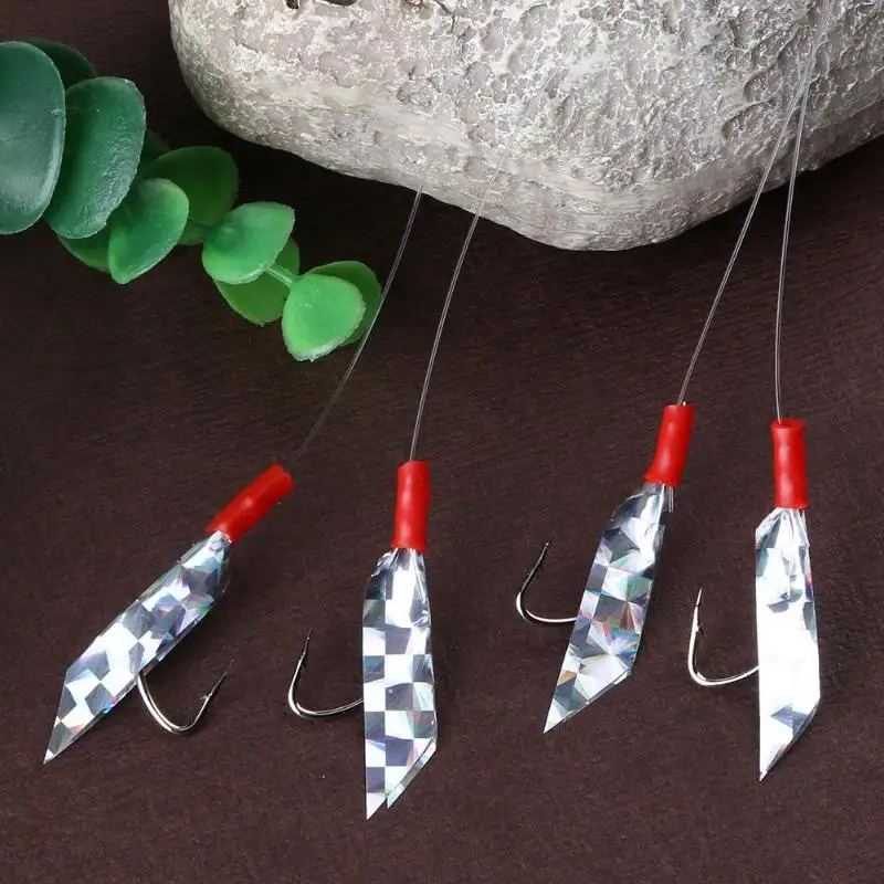 4pcs Size 1/0 Barbed Sabiki Hook Rigs w/ Laser Paper Tail Artificial Lure Fishing Tools Accessories Tackle Pesca | Спорт и