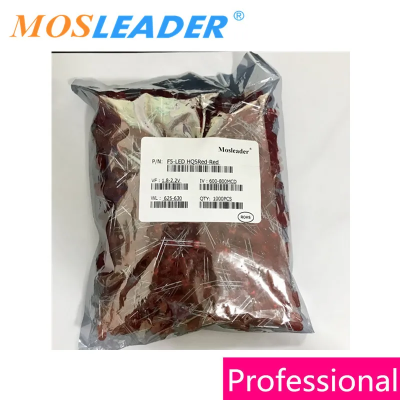 Mosleader DIP LED 5mm F5 1000PCS Red Blue Yellow Green Orange amber Light Lamp Short pins 15-17MM Round head Made in China | Электроника