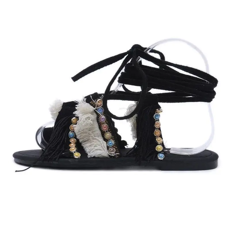

2021 New Women Sandals Tassel Gladiator Sandals Women Casual Summer Shoes Female Flat Sandals Cross Straps Beach Shoes Women