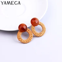 yamega handmade korean rattan earrings unique wood small hoop earrings statement acrylic earring studs fashion jewelry for women