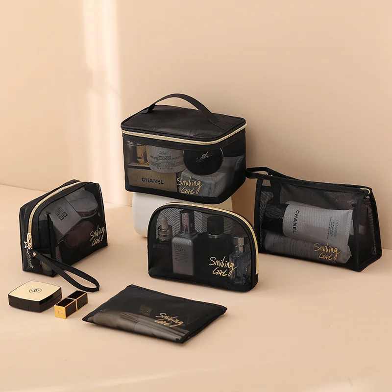 

5 Pieces Mesh Cosmetic Bag Mesh Makeup Bags Black Mesh Zipper Pouch for Offices Travel Storage Bags Toiletry Bags Makeup Pouch