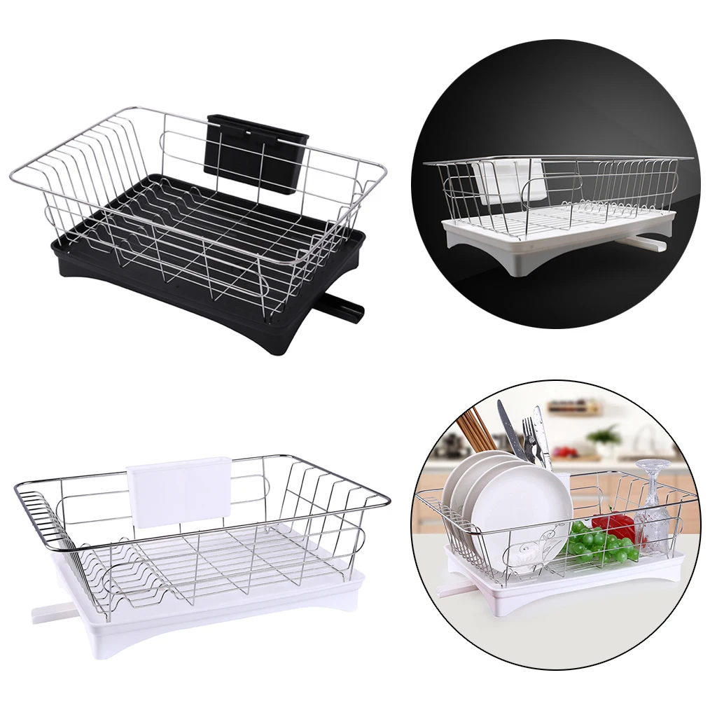 

Dish Drying Rack, Dish Rack Drainer Set with Drain Board Tray, Utensil Holder Kitchen Counter Top Dish Rack Wire Holder