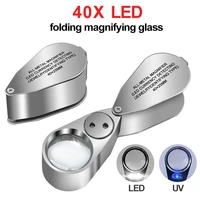 40x mini pocket microscope magnifying glass foldable led uv light illuminated jewelry loupe magnifier currency detecting lupa