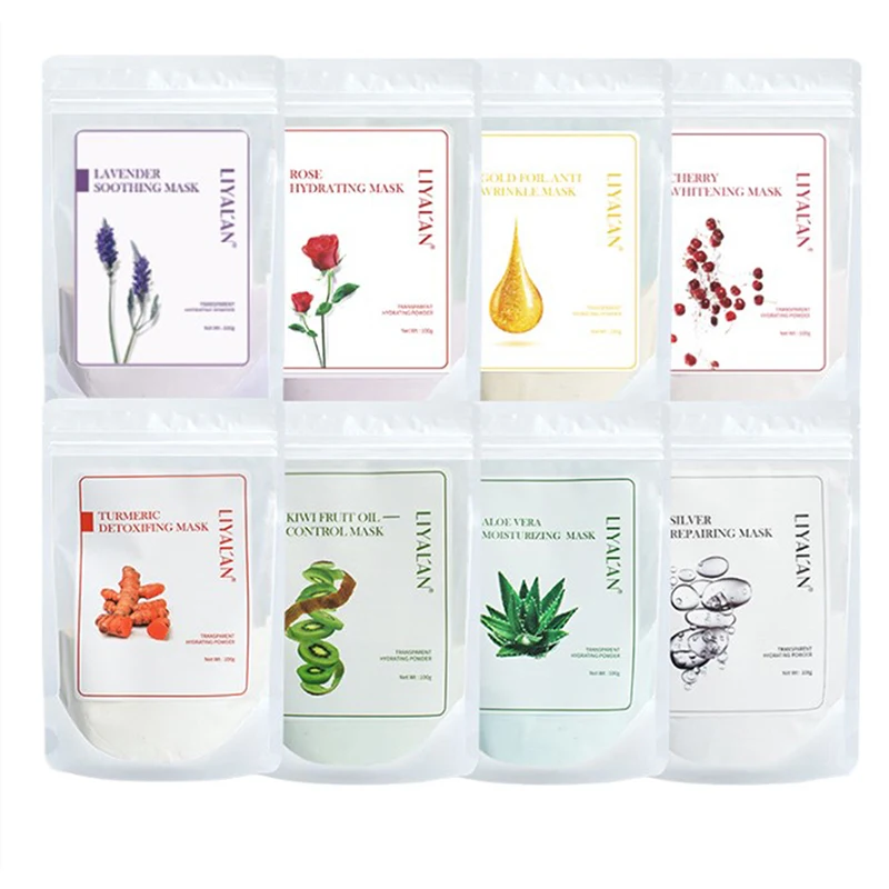 

8 Colors Jelly Mask Powder 100g Face Skin Care Whitening Hyaluronic Acid Collagen Peel Off DIY Rubber Facial Jelly Facial Mask