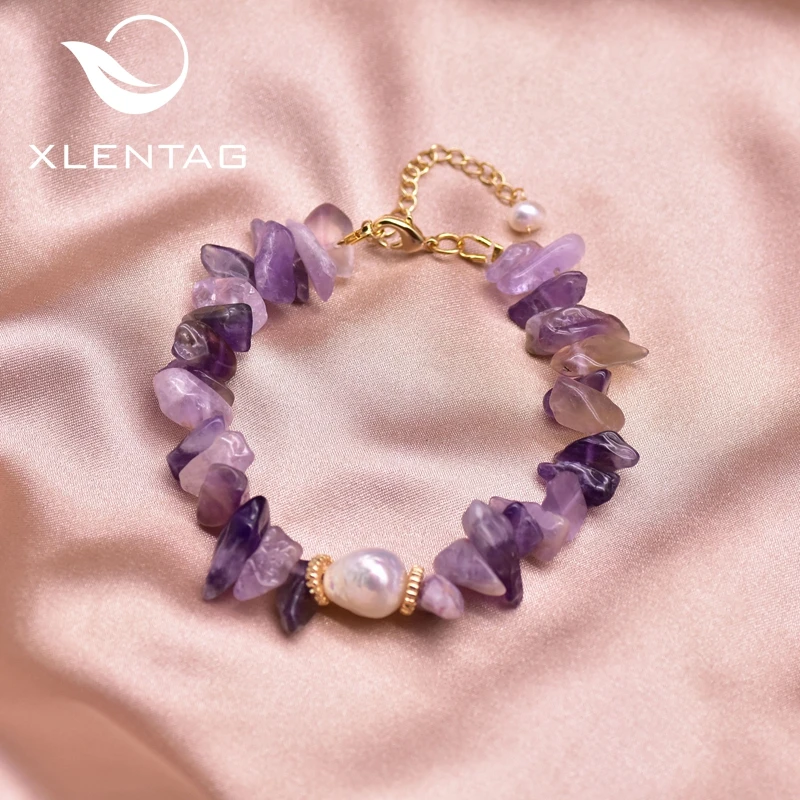 XlentAg аниме Натуральный яркий фиолетовый камень браслеты жемчуг Ангел дружба