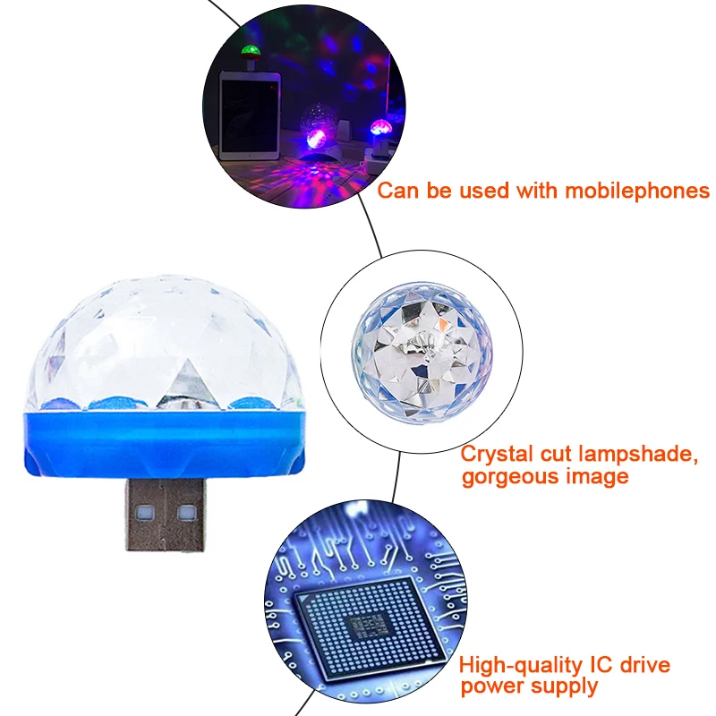 USB Mini LED Car Atmosphere Light RGB Music Sound Control DJ Disco Ball Lamp Home Party Apple Android For Mobile |