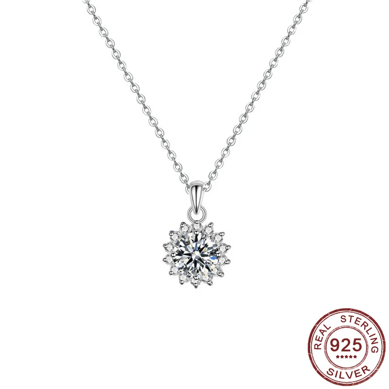 

Flower Necklaces Pendants 925 Sterling Silver Cubic Zirconia Necklace for Women Birthday Gift Fashion Statement Wedding Jewelry