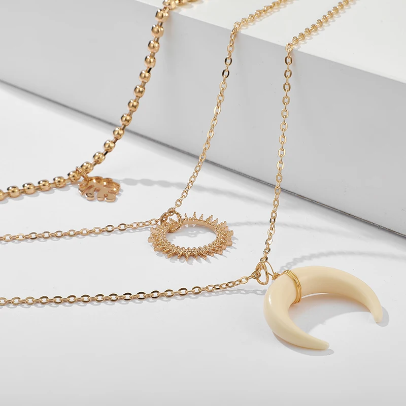 Tocona Bohemian Natural Moon Stone Pendant Necklace for Women Hollow Geometric Summer Leaf Chain Jewelry Drop Shipping 8879 | Украшения и