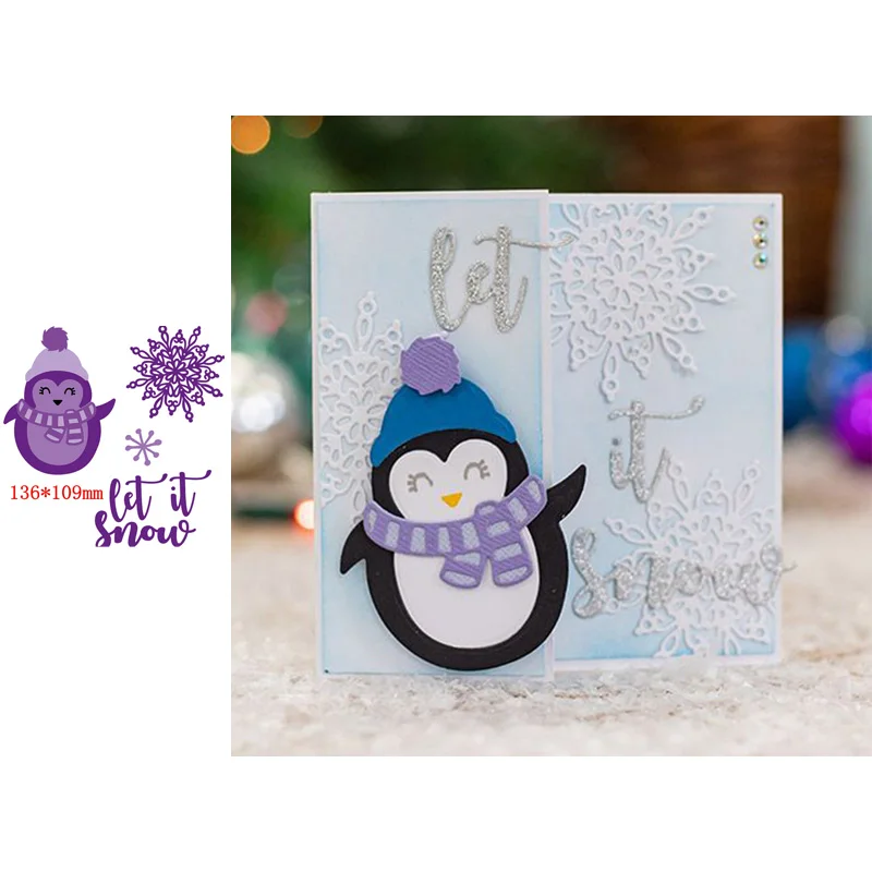 

Winter Christmas Cute Penguin Snowflake Let It Snow Metal Cutting Dies Scrapbooking Album Paper DIY Cards Crafts Embossing Dies