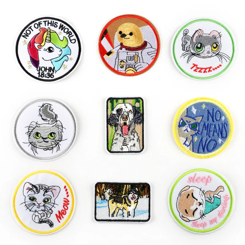 

Cartoon Dog Creative Animal circular badge Punk Appliques Iron Clothes Bags Shoes Decor 3D Diy Adorable cat Badges Patches