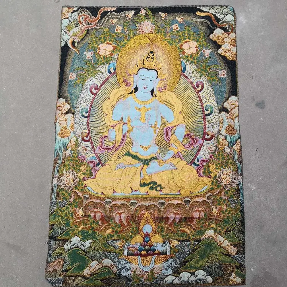 

Home Decor 35" Thangka embroidery Tibetan Buddhism silk embroidery brocade Nepal White Tara Buddha Statue Thangkas