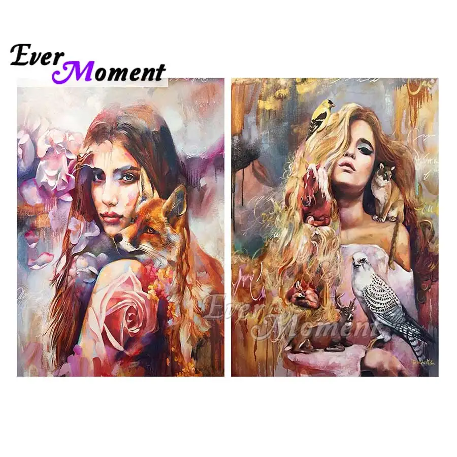 

Ever Moment Diamond Painting Girl Fox Animal Full Resin Square Drill DIY Embroidery Handmade Household Home Decoration 3F2376
