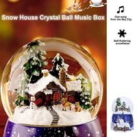 rotating christmas crystal ball snow house music box with light rotatable new year birthday gift castle in the sky