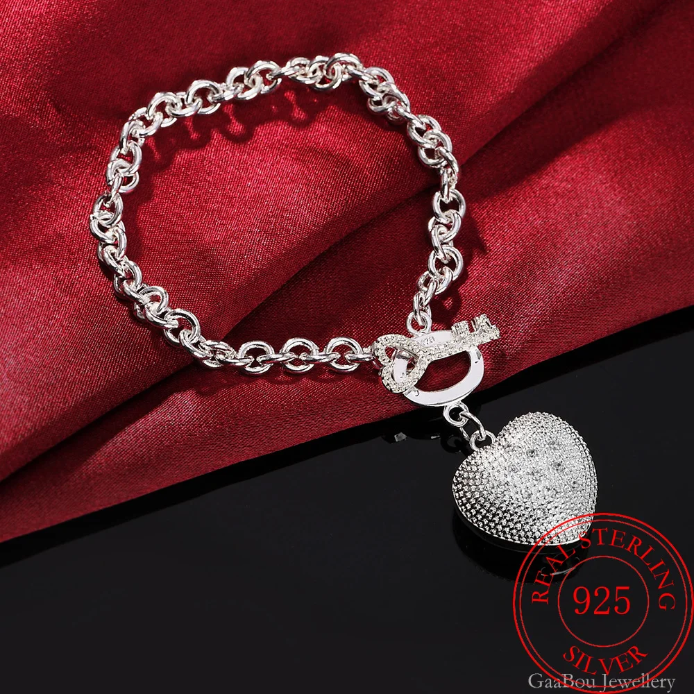 

925 Sterling Silver Lucky Crystal Heart TO Bracelets Charm jewellery Bangles Chains For Men and Women Fine Jewelry Party Gift