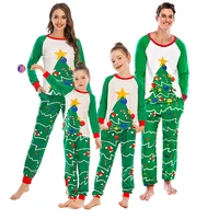 christmas pajamas set parent child family sleepwear print round neck cotton pijama european and american christmas home clothes