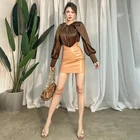 2020 модная осенне-зимняя винтажная юбка цвета хаки из искусственной кожи с запахом, универсальная пикантная мини-юбка с завышенной талией для женщин, вечеринок и клубов