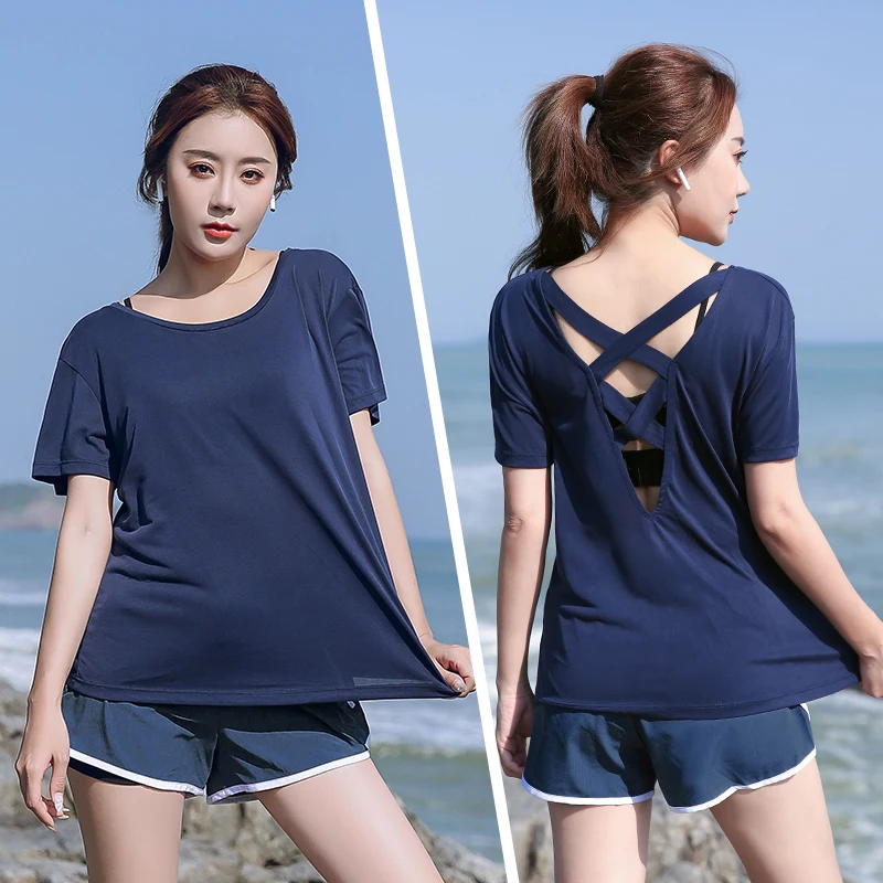 Oversized Yoga women's T-shirt summer quick dry loose weight loss sports top gym 100 kg girls running short sleeve sport clothes | Спорт и