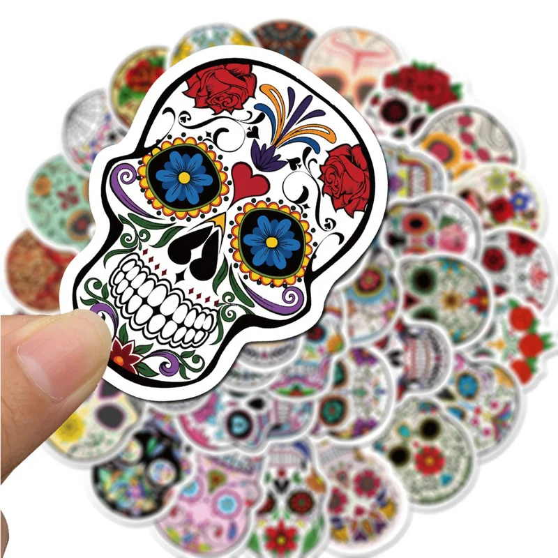 Calaveras de az&uacute;car en forma de calavera para coche, calaveras de estilo de Anime para el coche, pegatinas para el coche, port&aacute;til, 10/50 Uds.-3